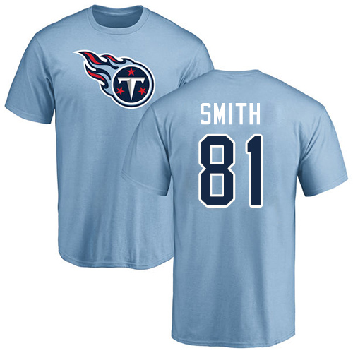 Tennessee Titans Men Light Blue Jonnu Smith Name and Number Logo NFL Football #81 T Shirt->nfl t-shirts->Sports Accessory
